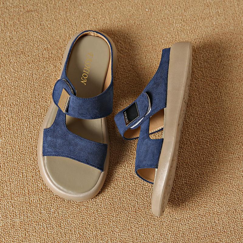 

Large size new one-word slippers flat bottom comfortable simple casual versatile indoor slippers women s sandals non-slip and lightweight 42 синий