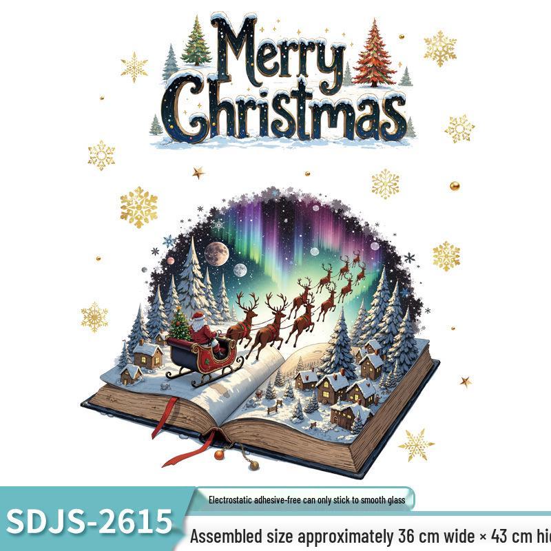 Colorful Christmas Window Decoration Set: Tree, Santa, Reindeer Stickers