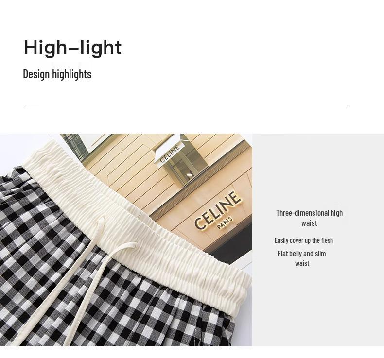 Women's 2025 Spring/Autumn Plaid Wide-Leg Drape Pants - Color Block, Elastic Waist, Versatile Straight-Leg Style.