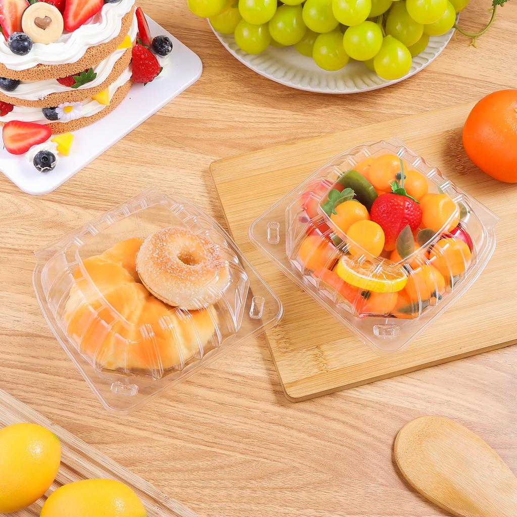 50 Pcs 6X6 Inch Clamshell Take Out Tray Take Out Containers Plastic Hinged Food Containers Disposable Takeout Box Transparent Ca
