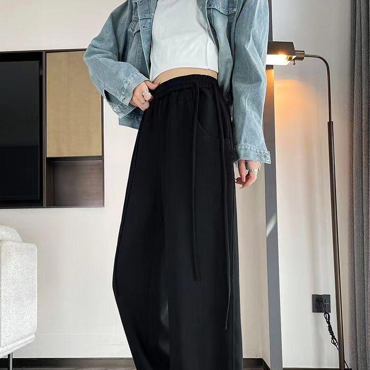 Drapey Coffee Drawstring Wide-Leg Sweatpants for Women - Versatile Spring/Autumn Style