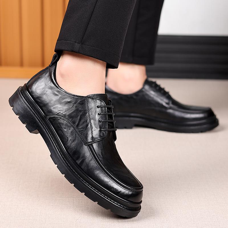 Solid Color Fashion Casual Leather Shoes for Men  Spring Autumn Platform Dress Shoes Male Round Head New Designer Shoe Man