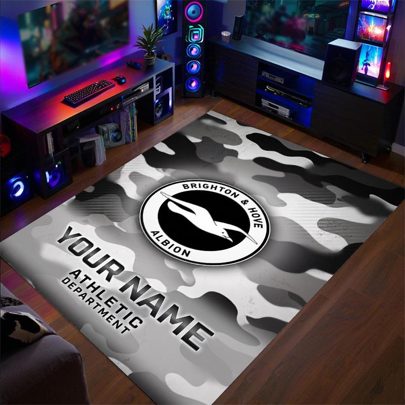 Crystal Velvet Rug Brighton & Hove Albion Football Print Custom Name Text Floor Mat Home Decor