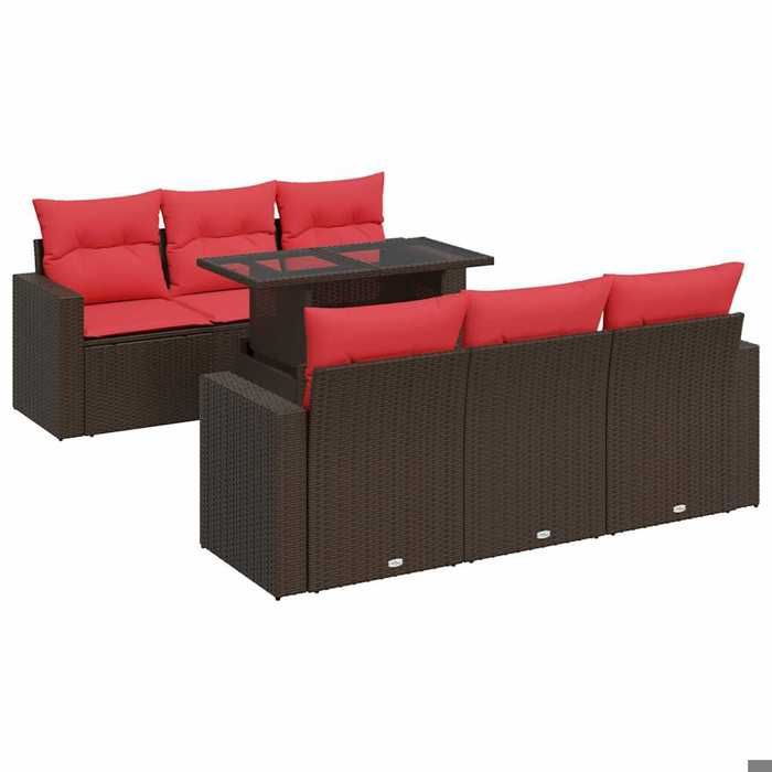VidaXL Salon de jardin avec coussins 7pcs marron résine tressée acacia, ensemble de canapés d'extérieur, salon de jardin 3326265