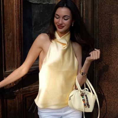 A New Summer Silk Satin Textured and Elegant Neckline Top