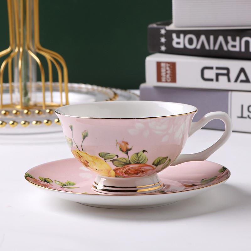 British Bone China Coffee Cup And Saucer Set, Simple Ceramic Coffee Cup Printing Pattern, European Cup And Saucer Souvenir Gift