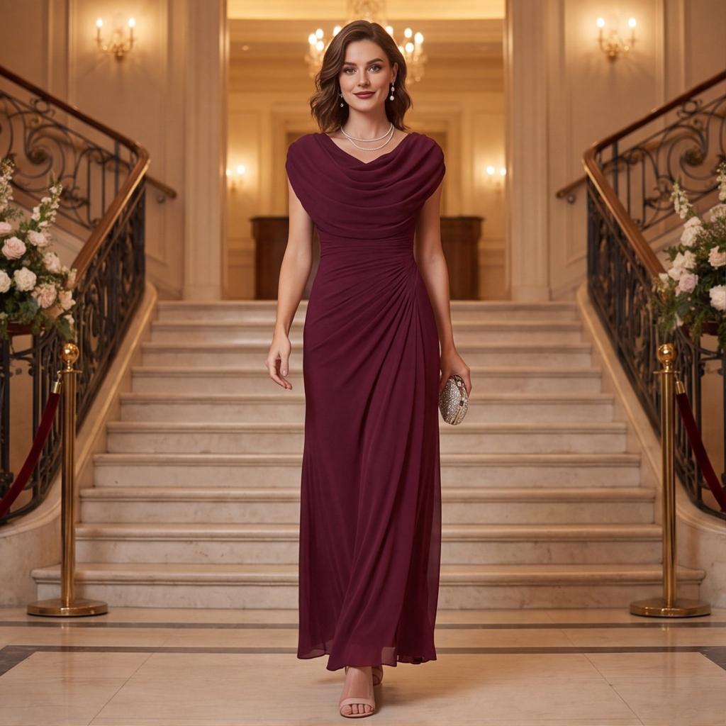 Elegante Vestido Largo de Mujer con Escote Fruncido sin Mangas Liso Casual para Fiesta con Caída para Ocasiones Formales