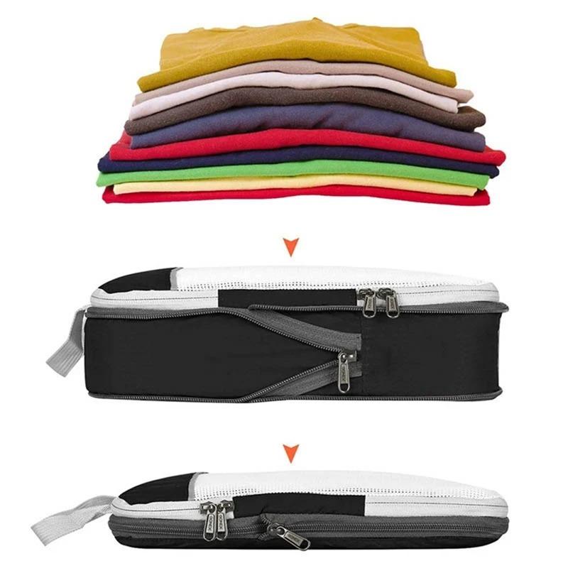 3 bucăți/set negru/albastru/gri geantă de depozitare de călătorie compresibilă, portabilă, de mare capacitate, cuburi de ambalare a bagajelor.