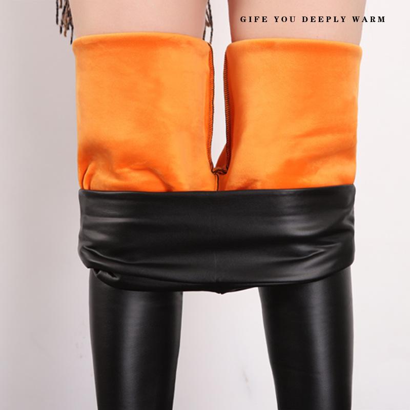 

Winter explosion-proof crack-proof waist high-waisted leather pants women s large-size scratch-proof gold velvet integrated thermal pants S чёрный