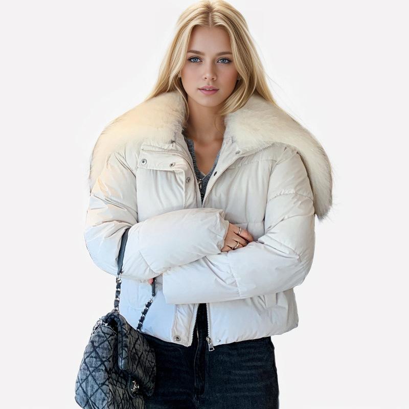 Down Padded Jacket  Winter  Design Sense Splicing Large Lapel Padded Jacket Down Padded Jacket