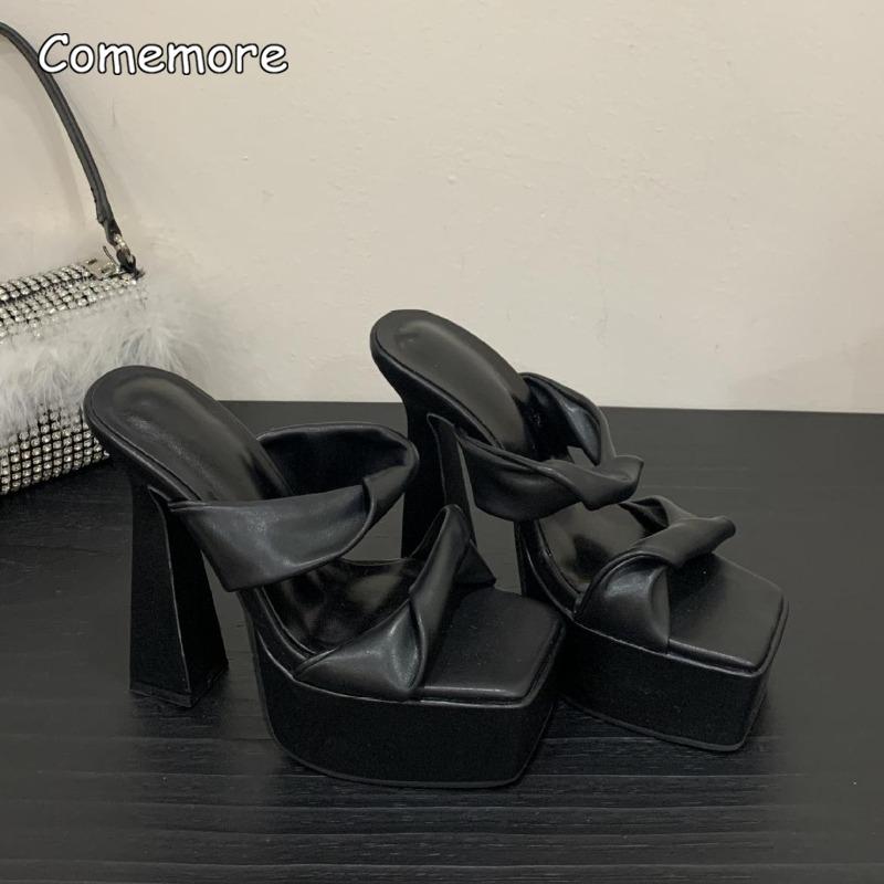 15CM High Heel Modern Sandals Platform Wedges Chunky Heel Open Toe Slippers Casual Fashion Square Toe Slides Elegant Tacones