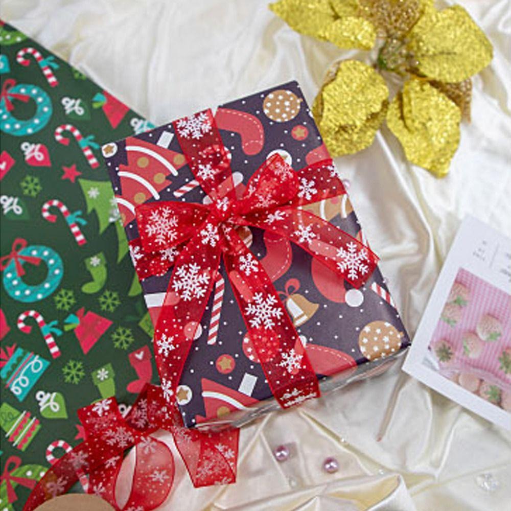 Snowflake Printed Organza  Tape Red Satin Ribbon Christmas Snowflake Organza Ribbon  Gift Wrapping