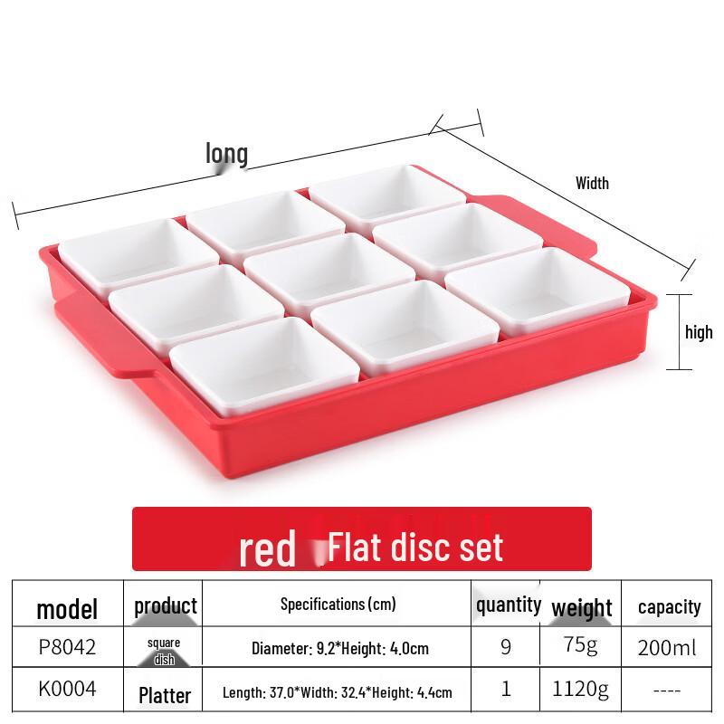 Handon Red Square Nine-Grid Melamine Platter Set