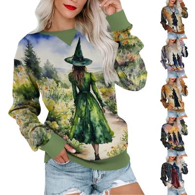 Women's Casual Printing Pullover Long Sleeve Shirt Oversized Sweatshirt