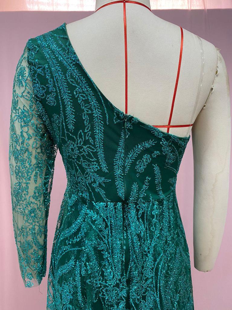 Y9360 2025 Beaded Light Luxury One-Shoulder Bodycon Fishtail Evening Dress for Women