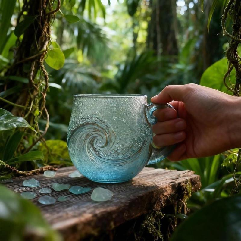 Taza de Playa Vaso Ola Vidrio de Mar Taza de Café Única con Tema Oceánico Taza de Agua Té con Tema Marino Taza de Vidrio para Café para Lugar de Trabajo Viajes Bar