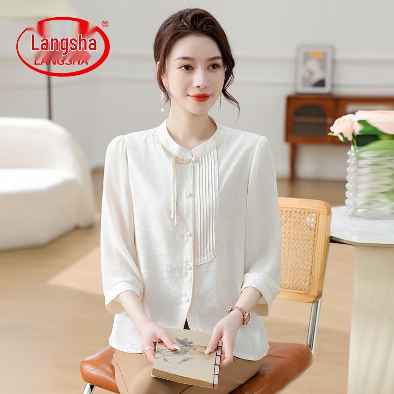 

LangSha Mid-Aged Women s Chinese Style Seven-Sleeve Shirt 5XL