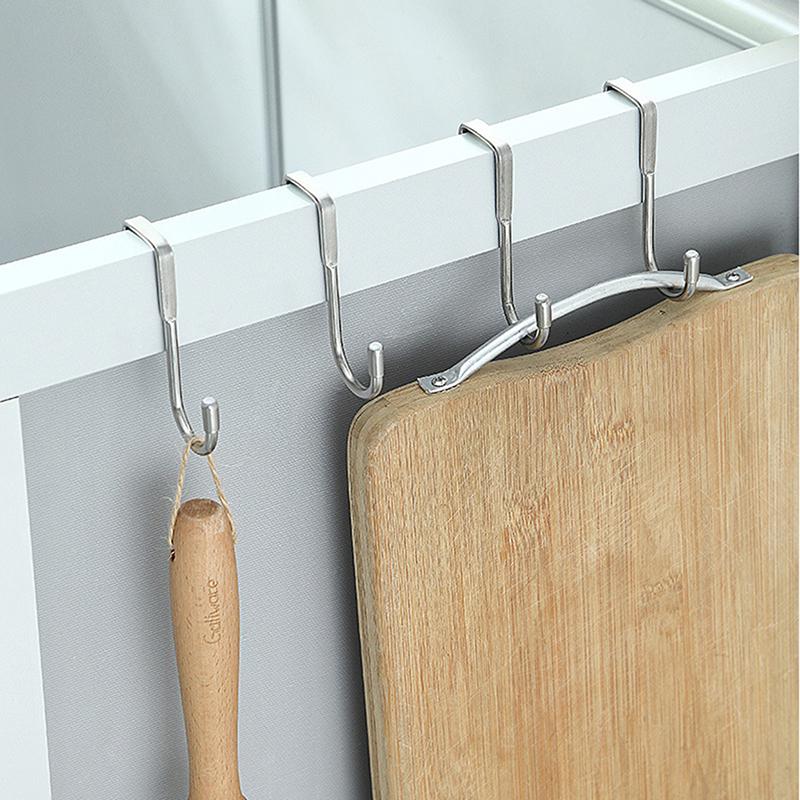 304 Stainless Steel Hook Free Punching Double S-Shape Hook Kitchen Bathroom Cabinet Door Back Type Coat Towel Storage Hanger