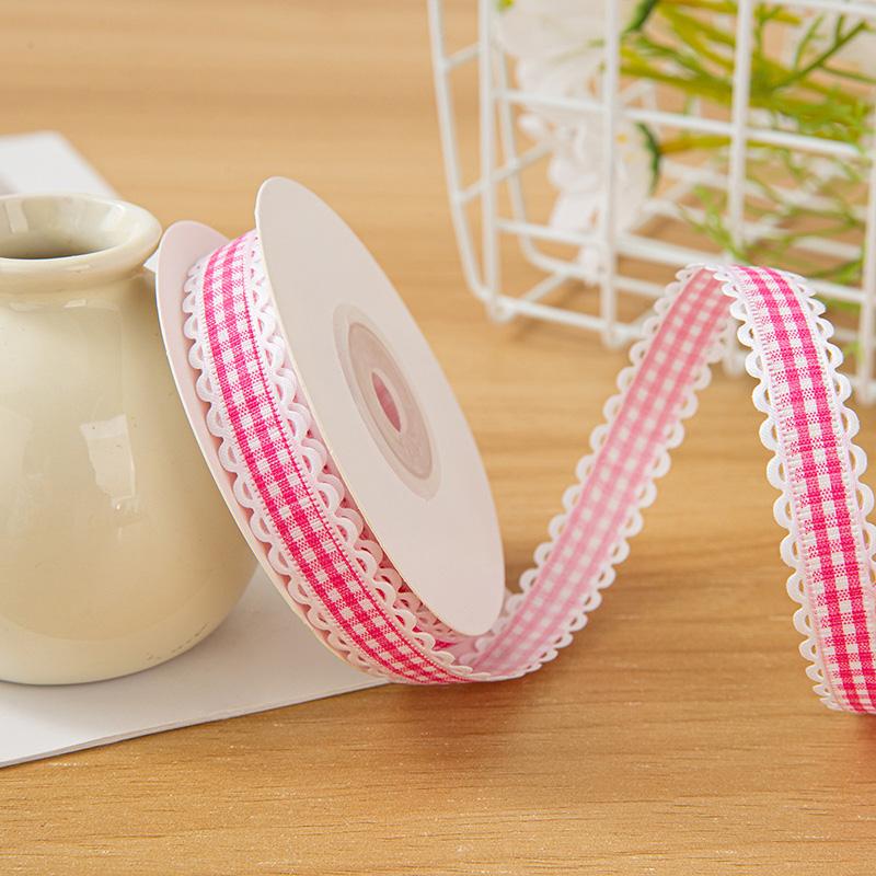 10 jardów do kokardek Akcesoria do włosów Pakowanie prezentów 1,5 cm Bukiet kwiatowy Rękodzieło DIY Cukierkowa Fala Tkanina w kratkę