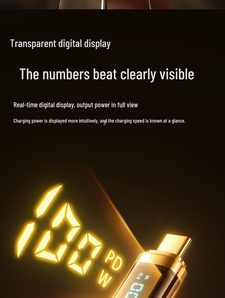 100W Transparent Digital Display Fast Charging Cable, 30W for Apple 14, 66W Type-C Universal Charger