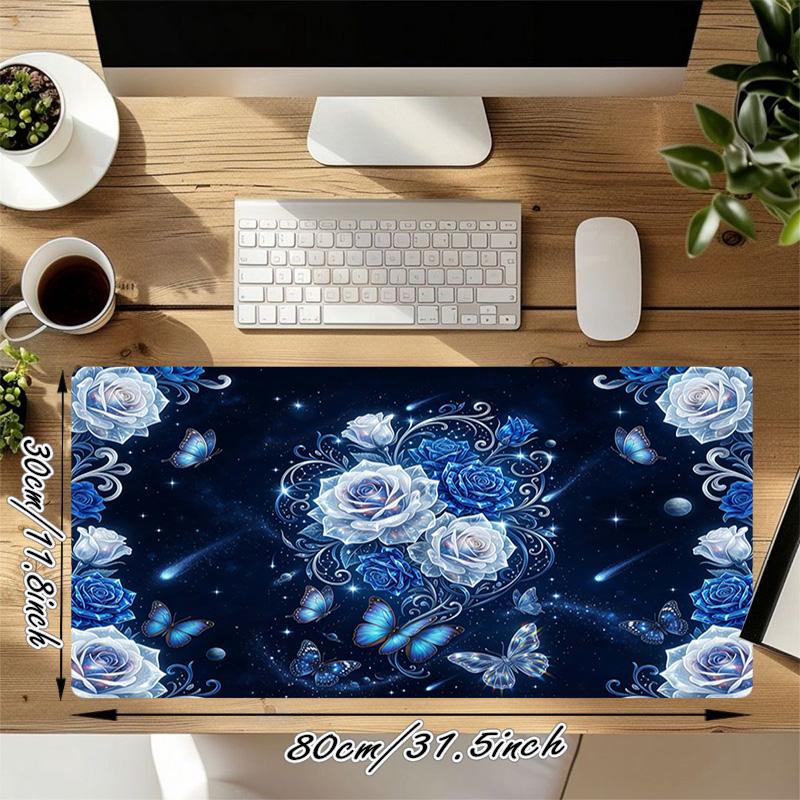 Blue Roses Xl Gaming Mouse Pad Nonslip Rubber Base Stitched Edge Waterproof Desk Mat For Pc Laptop Gamer Office Computer Accessories C927119