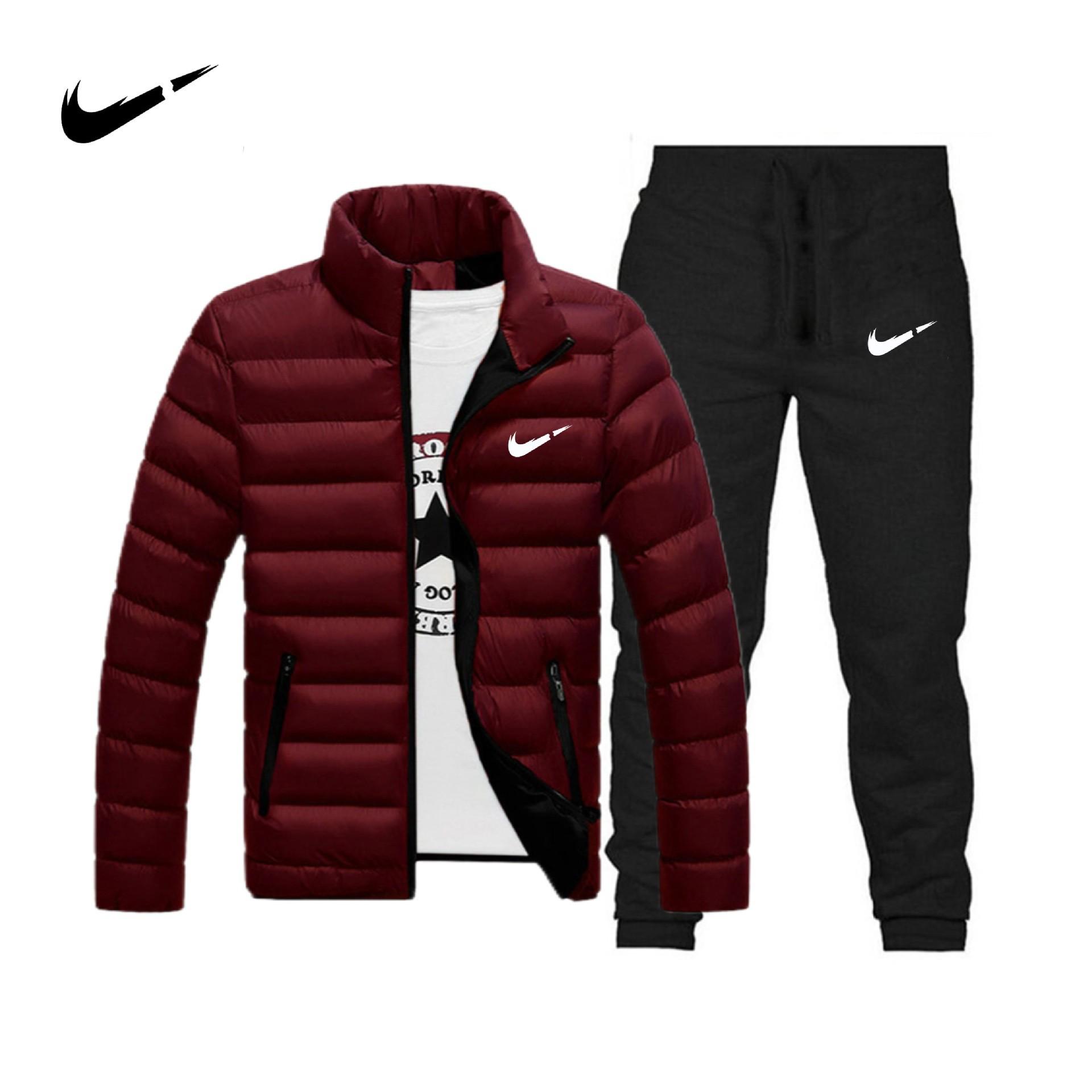 

Чоловічий модний зимовий бавовняний комплект одягу: Повсякденна спортивна куртка та штани з плюшем - Потовщений, теплий костюм. Large червоний