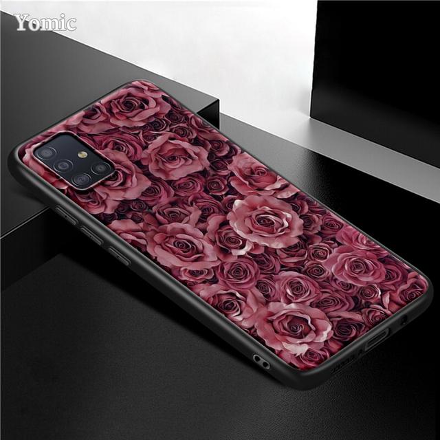 

Чехол с розовым цветком для Samsung Galaxy S21 Ultra A51 A71 A52 A72 5g S20 Fe A50 A70 A41 A31 A30 A21s, черный чехол из ТПУ для телефона, капа for Samsung A70