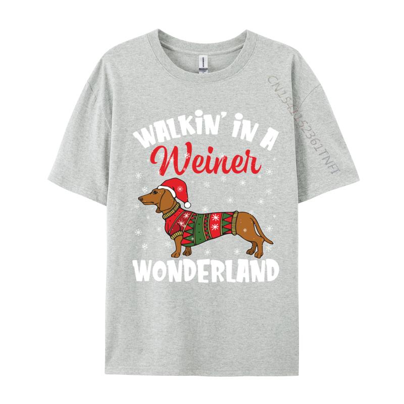 Walking In A Wiener Wonderland Funny Dachshund Christmas T-Shirts Vintage Cotton Tee Shirts Gift Idea Tops