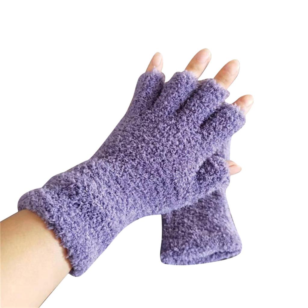 Coral Fleece Half Finger Gloves Solid Color Winter Warm Knitted Gloves Thicken Soft Plush Glove Outdoor Mittens