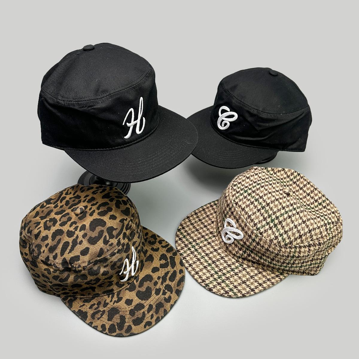 Charm Clothings Women's Black Spring And Autumn Retro Leopard Print Thousand Bird Grid Letter Baseball Cap Men's And Sunshade Flat Top Personalized Fashion Cap 52-60Cm