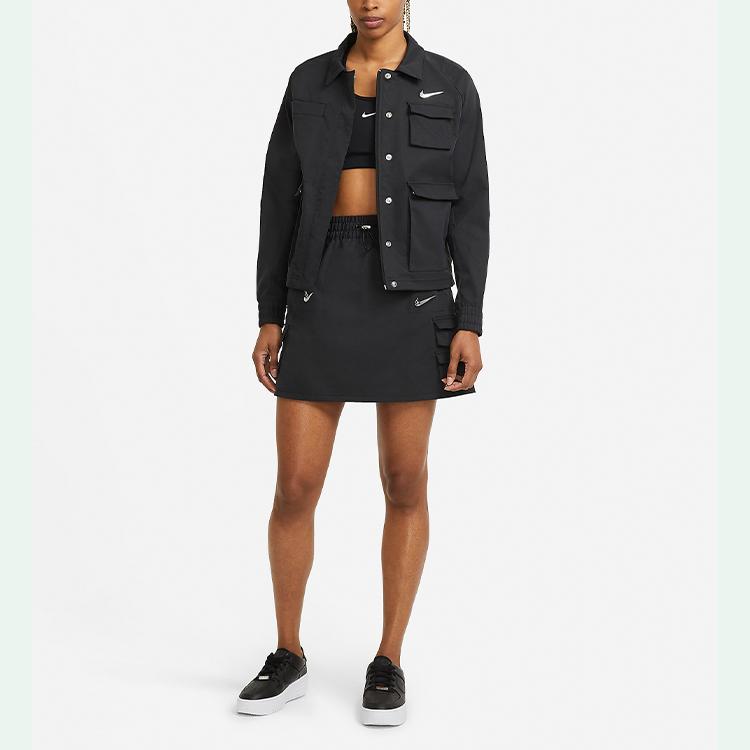 Nike Sportswear Swoosh Solid Color Mid-Rise 3D Logo Pocket Woven Sports Casual Skirt Women Skirts Black CZ8907-010