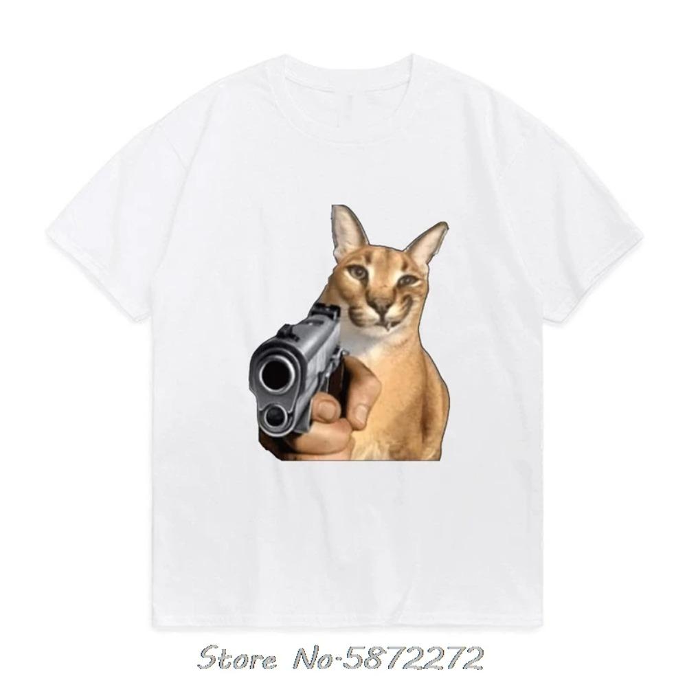 Funny Big Floppa Gun TShirt For Men Summer Fashion Short Sleeve Cotton Tops Tees Streetwear Full Of Personality Hip Hop T Shirt