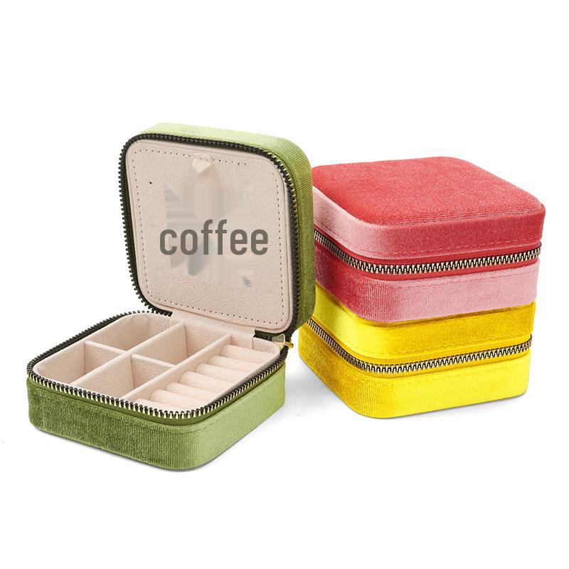 Korean Flannel Jewelry Storage Box with Mirror - Travel-Friendly Organizer for Earrings and Rings