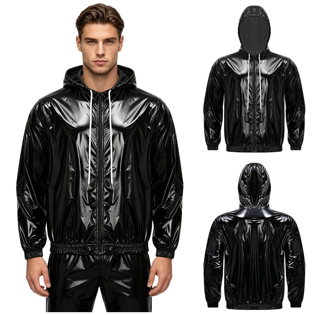 S-3XL Men Waterproof Hooded Jacket Long Sleeve Front Zip Up Drawstring Raincoat Windbreaker for Hiking Fishing Biking Outdoor