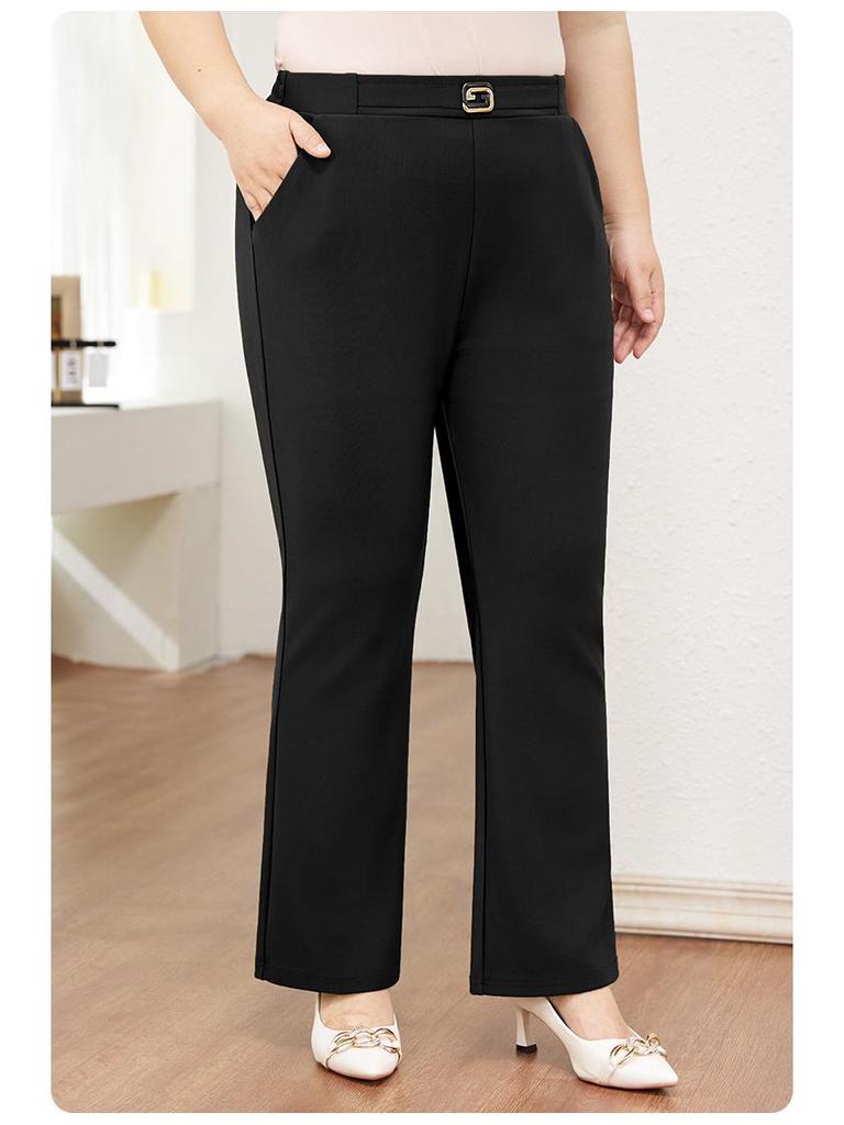 2025 Women's Plus Size High Waist Black Micro Flare Winter Pants - Casual Long Drapey Western Style