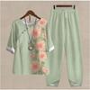 Women's Casual Two-Piece Floral Print Outfit Five-Point Sleeve Tops and Elastic Waist Pants Set