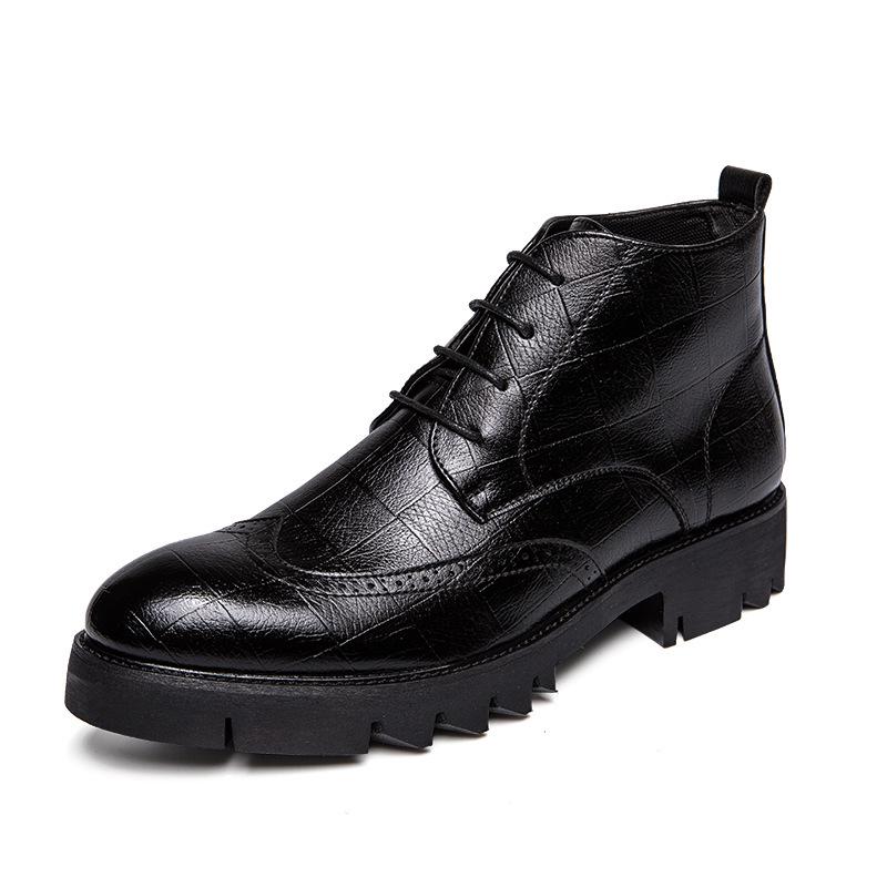 Men s Cross-Season High-Top Thick-Soled Pointed Toe British Style Casual Leather Boots 39 чёрный