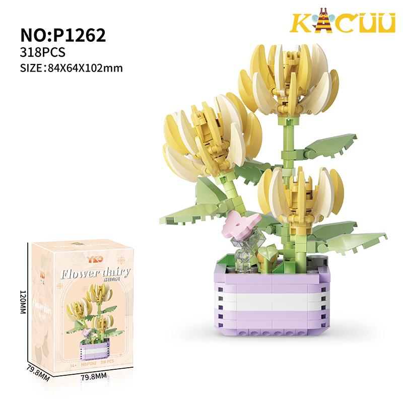 Netoxická věčná kytice Tulipán Květ Stavebnice 3D model Domácí dekorace Rostlina v květináči Montáž Moc kostky Valentýn Dětské dárky