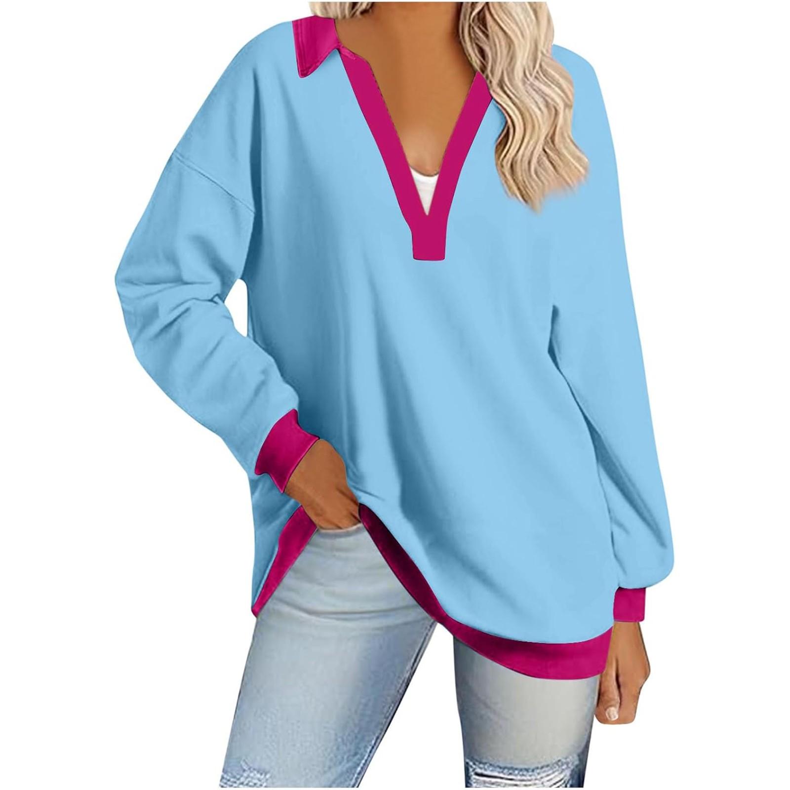 

Женские повседневные толстовки большого размера с воротником и лацканами для женщин с длинным рукавом M синий