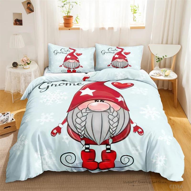 3Pc Duvet Cover Cute Cartoon Dwarf Christmas Series Bedding Set For Kids And Adults Single Double Queen 220X240 Room Decor Gift
