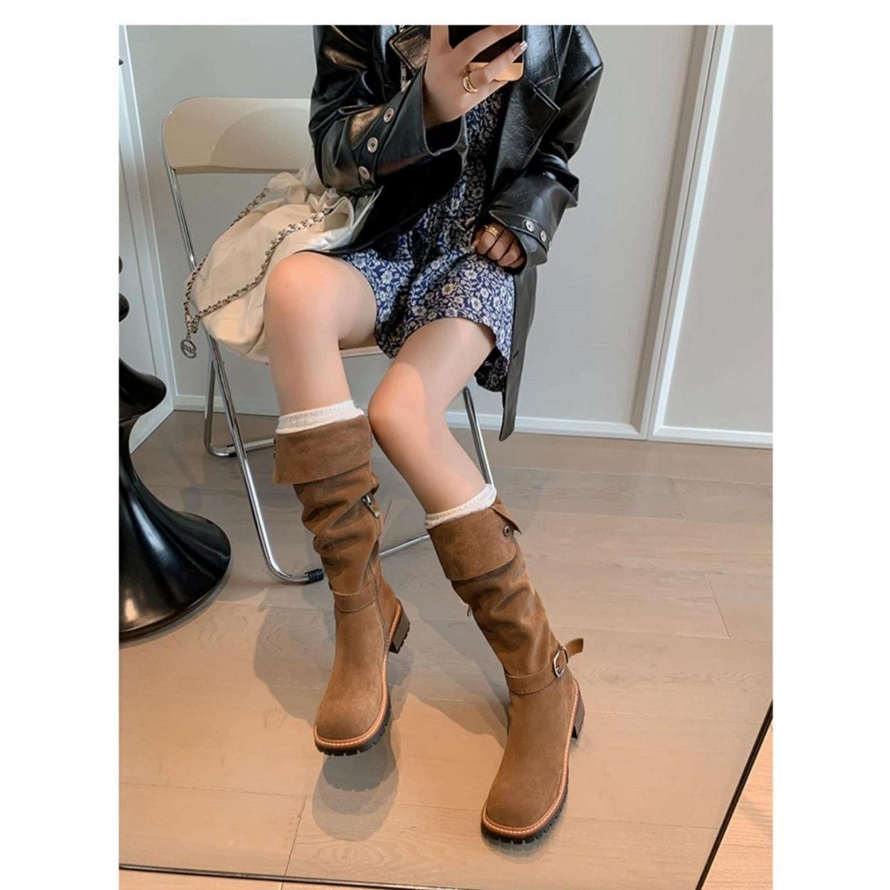 

Retro western cowboy boots new versatile stacking boots matte summer thin boots 40