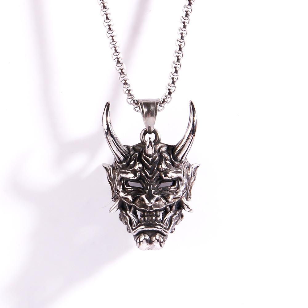New Golden Horn Prajna Pendant European and American Mens Ghost Mask Necklace