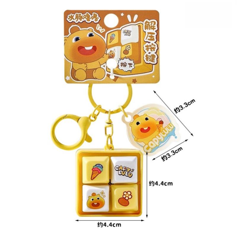 Stress Relief Capybara Lulu Fidget Keychain 4 Buttons Light & Sound Mini Keyboard Bag Charms Kids Squeeze Toy Anime Figure
