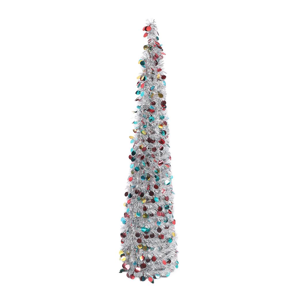 1,5 m PET Faltbarer Künstlicher Weihnachtsbaum Pailletten Pop-Up Weihnachtsbaum für Heim- Feiertagsdekoration Silber