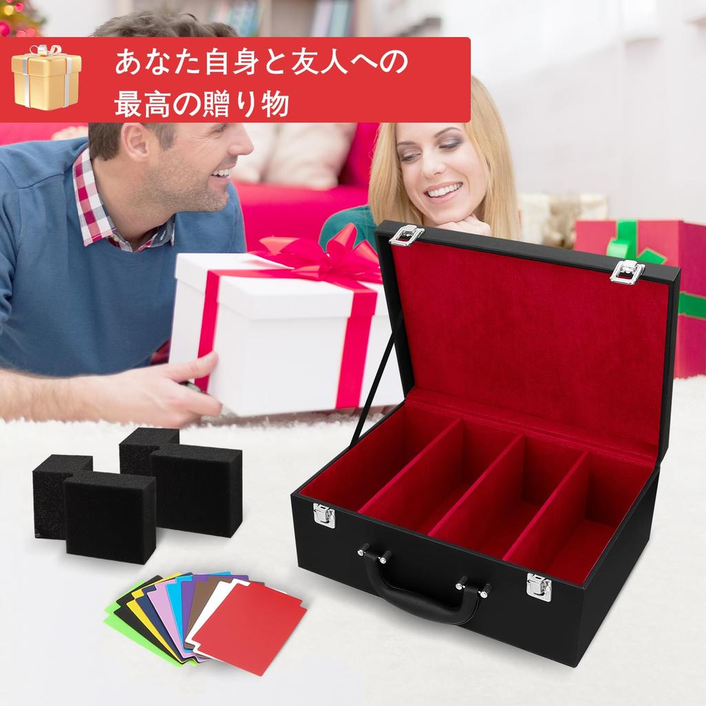 HIMOMO Storage Box for Trading Attache PU 10 Holds Black and Perfect for New Christmas Presents Cards, 4-Column Case, Leather, Compartments, Handheld,