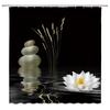 Tende da Doccia con Fiori di Loto Bianchi e Pietre, Zen Spa, Bagno Bianco, Impermeabile, Extra Lunghe, Tessuto in Poliestere per Decorazione Vasca da Bagno