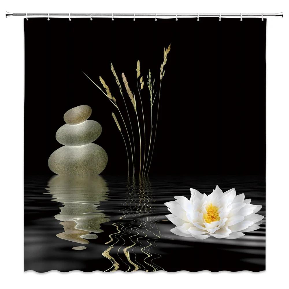 

Stones And White Lotus In Water Shower Curtain Zen Spa White Bathroom Waterproof Extra Long Polyester Fabric For Bathtub Decor W60H190(CM)-1 Pcs