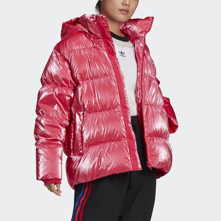 Adidas Originals Trefoil Os Daunen-Pufferjacke Lässig Locker Mit Kapuze Brot-Daunenjacke Winter Damenjacke Energy-Pink GD2519