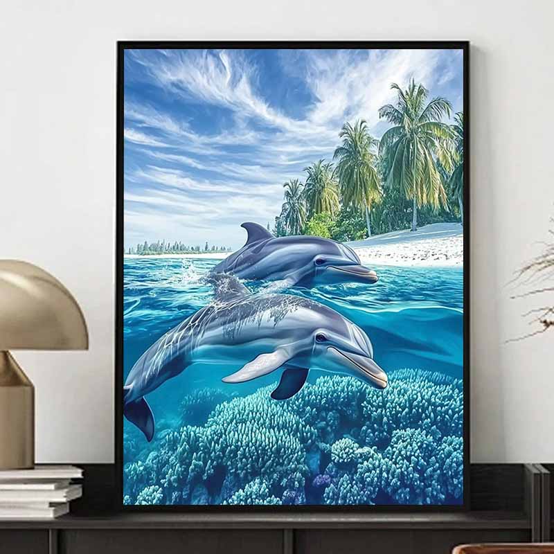 

Новое поступление 5D DIY Полная круглая алмазная живопись Дельфин Вышивка крестом Домашний декор Подарок 20x30cm
