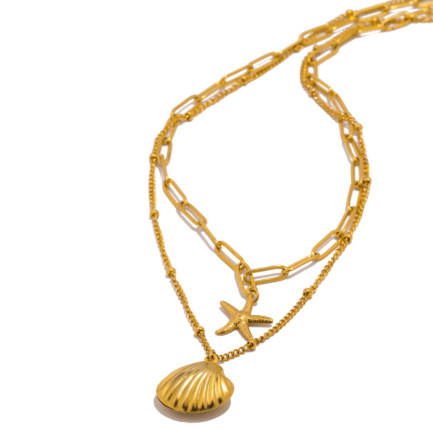 

Двухслойное женское ожерелье-цепочка, кулон в виде морской звезды на летнем пляже, водонепроницаемые ювелирные изделия из нержавеющей стали золотой